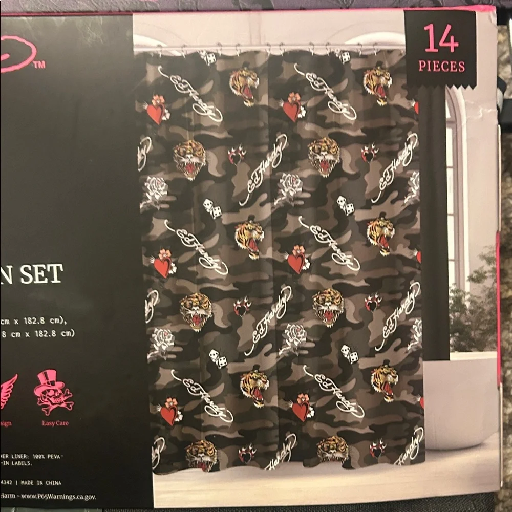 New Ed Hardy Dark Green Camel Shower Curtain Set